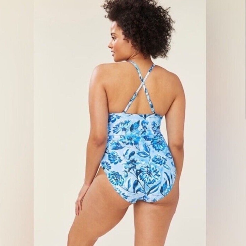 Andie Swim The Baia Glossy Eco Nylon in Blue Floral size XL NWT - Picture 3 of 6